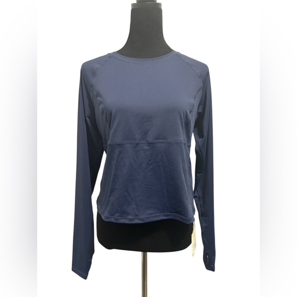 Halara Solid Thumb Hole Yoga Sports Top Navy - Picture 3 of 11